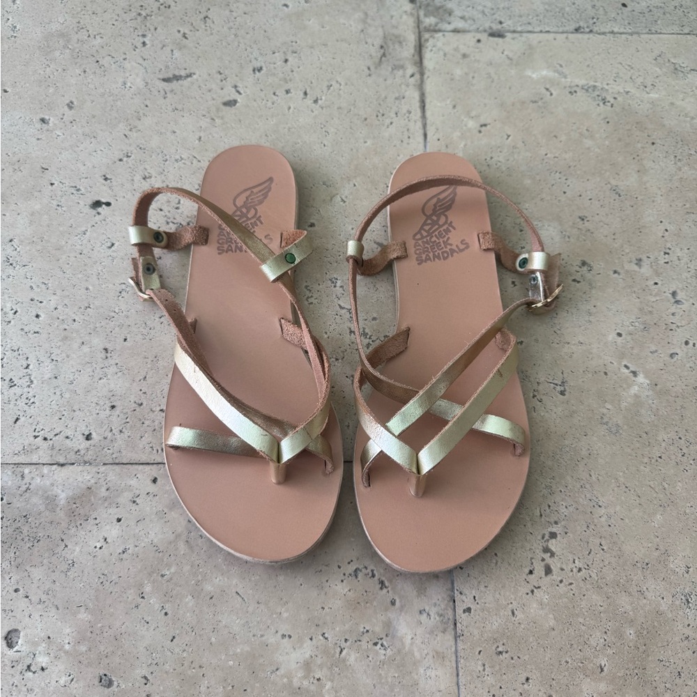 Ancient Greek Sandals Gold Tan Strappy Sandals